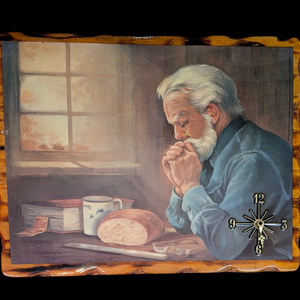 Vintage Praying Man Giving Thanks Saying Grace On Wooden Slab Cottagecore Granny